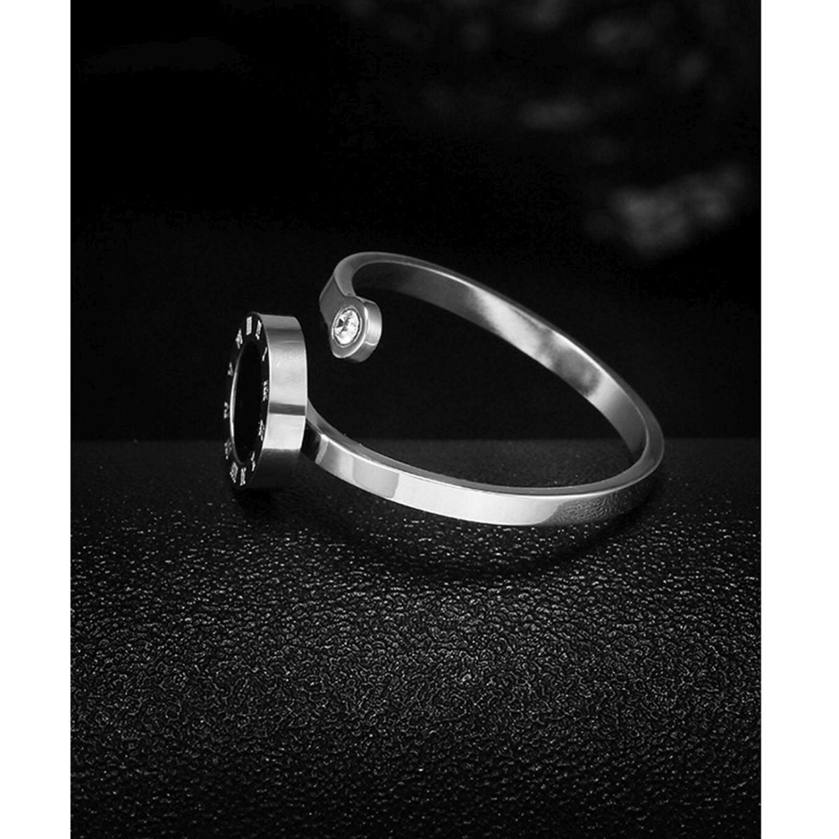 Roman Numbers Circle Black Silver CZ Stainless Steel Ring Bulk