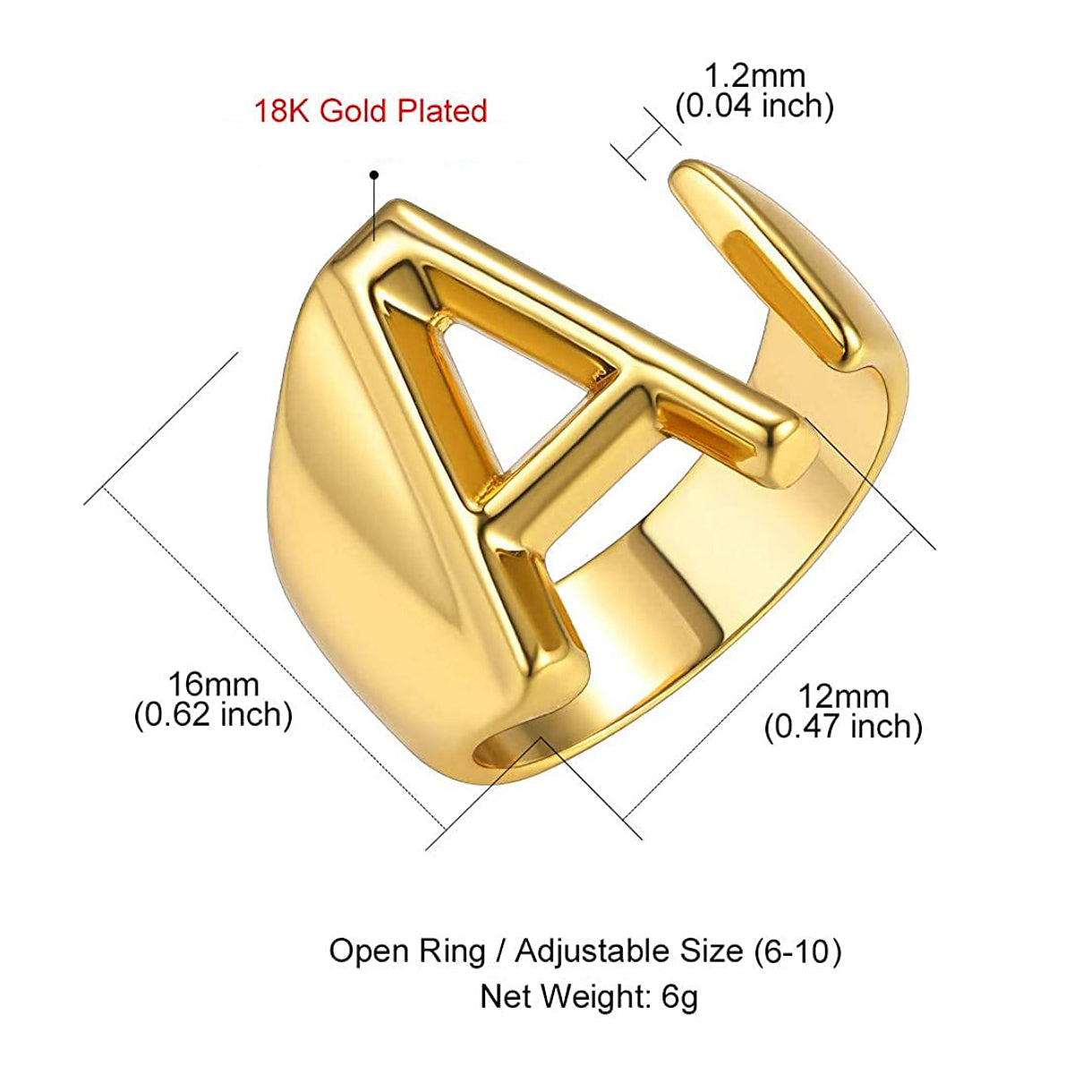 A Initial Letter Alphabet Name Hollow Chunky Gold Ring Bulk
