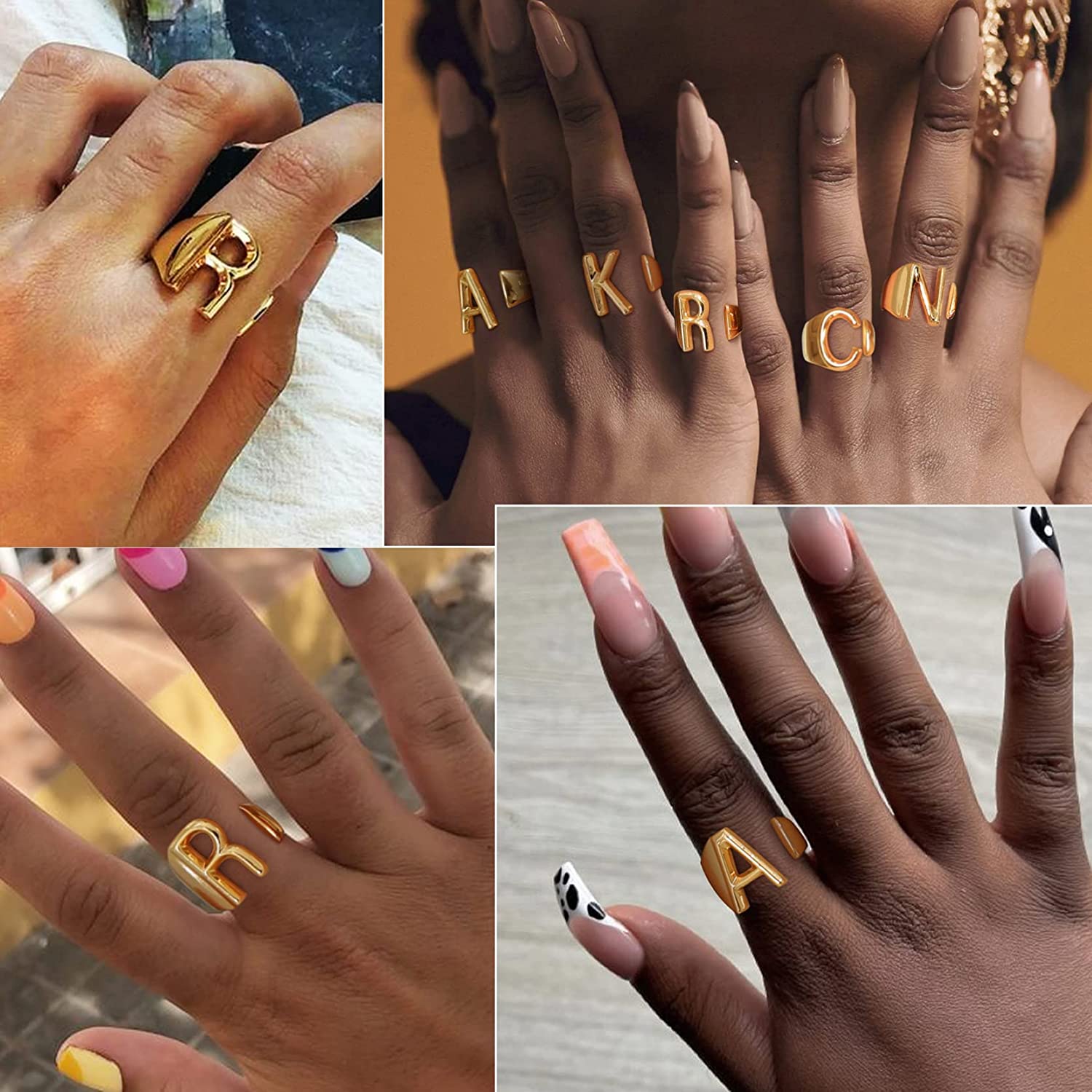 A Initial Letter Alphabet Name Hollow Chunky Gold Ring Bulk