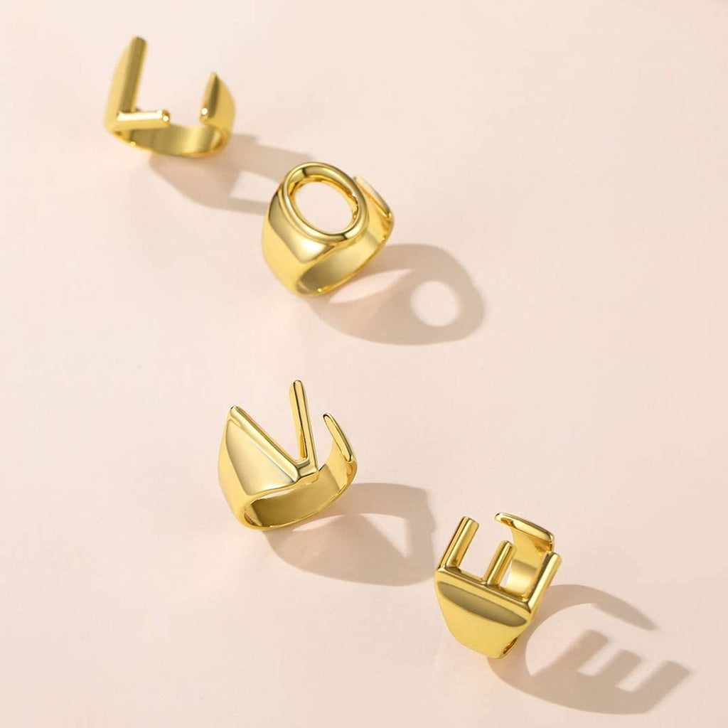 A Initial Letter Alphabet Name Hollow Chunky Gold Ring Bulk