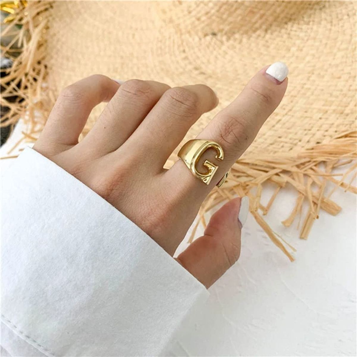 A Initial Letter Alphabet Name Hollow Chunky Gold Ring Bulk