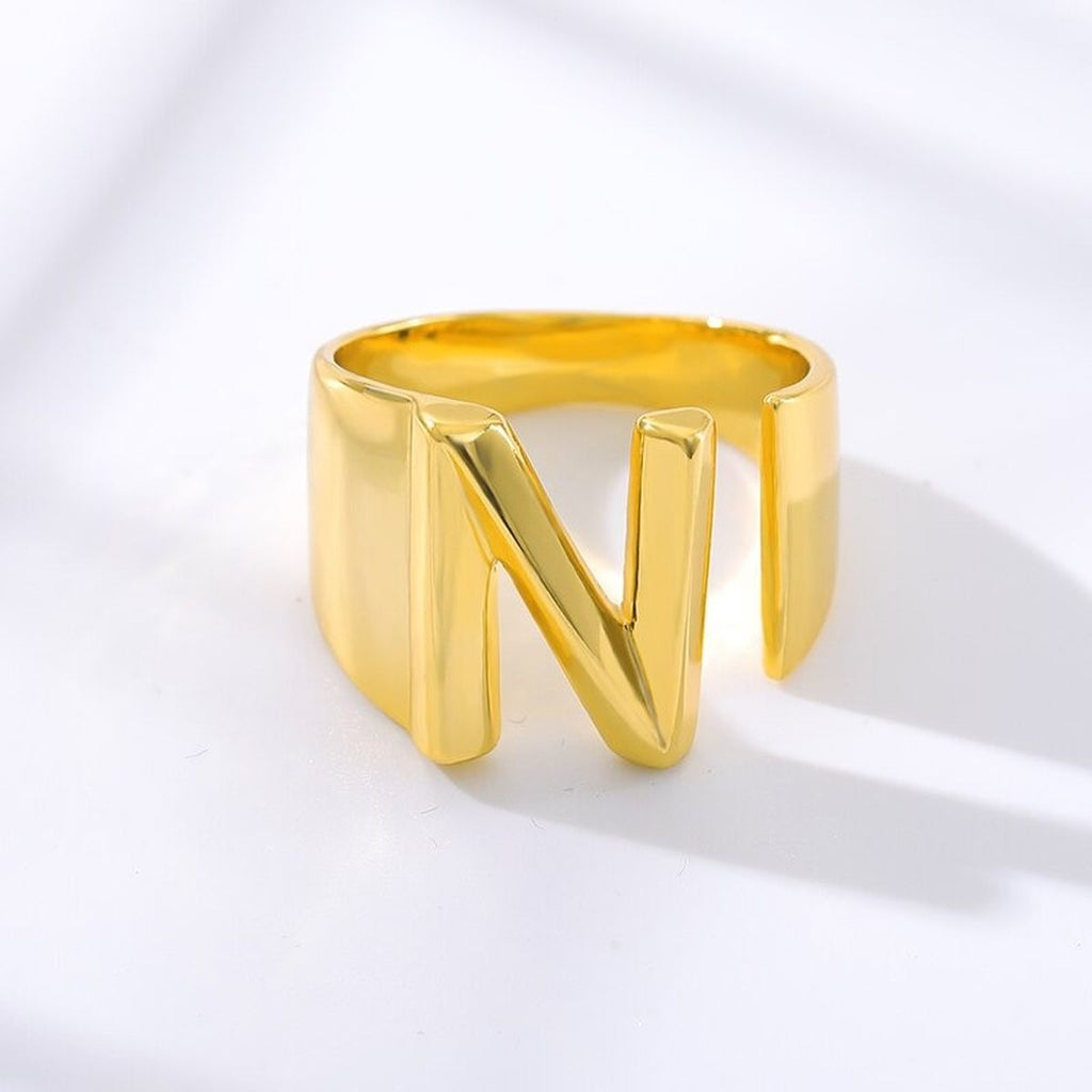 A Initial Letter Alphabet Name Hollow Chunky Gold Ring Bulk