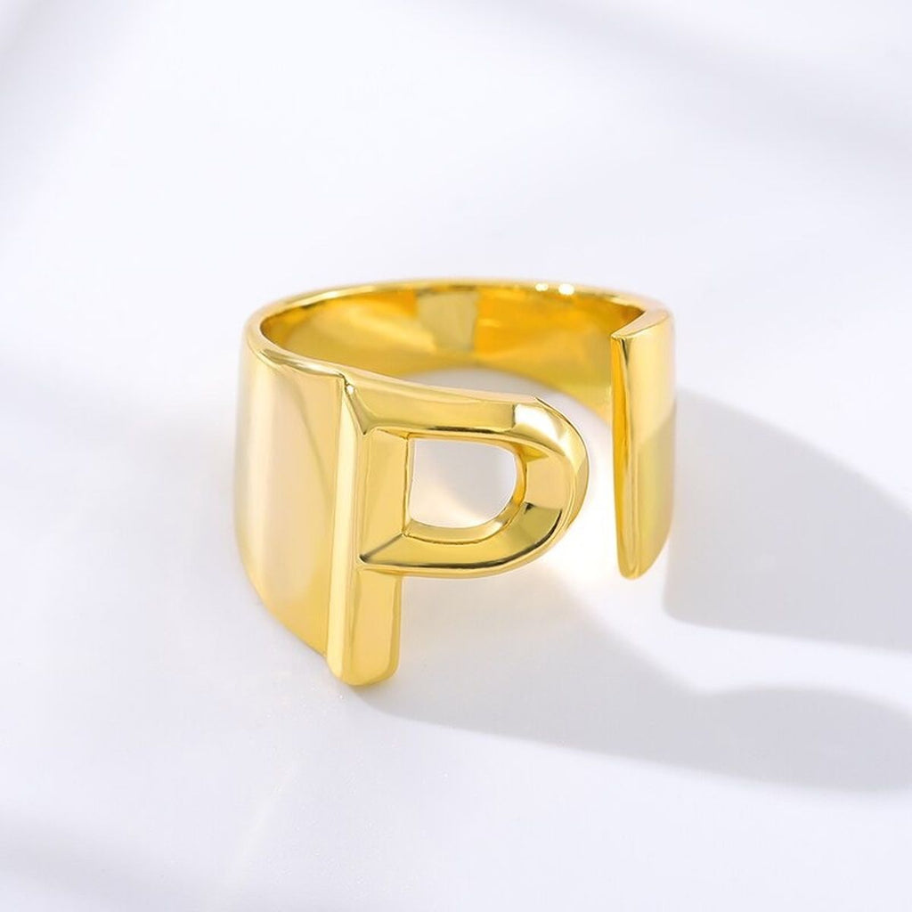 A Initial Letter Alphabet Name Hollow Chunky Gold Ring Bulk