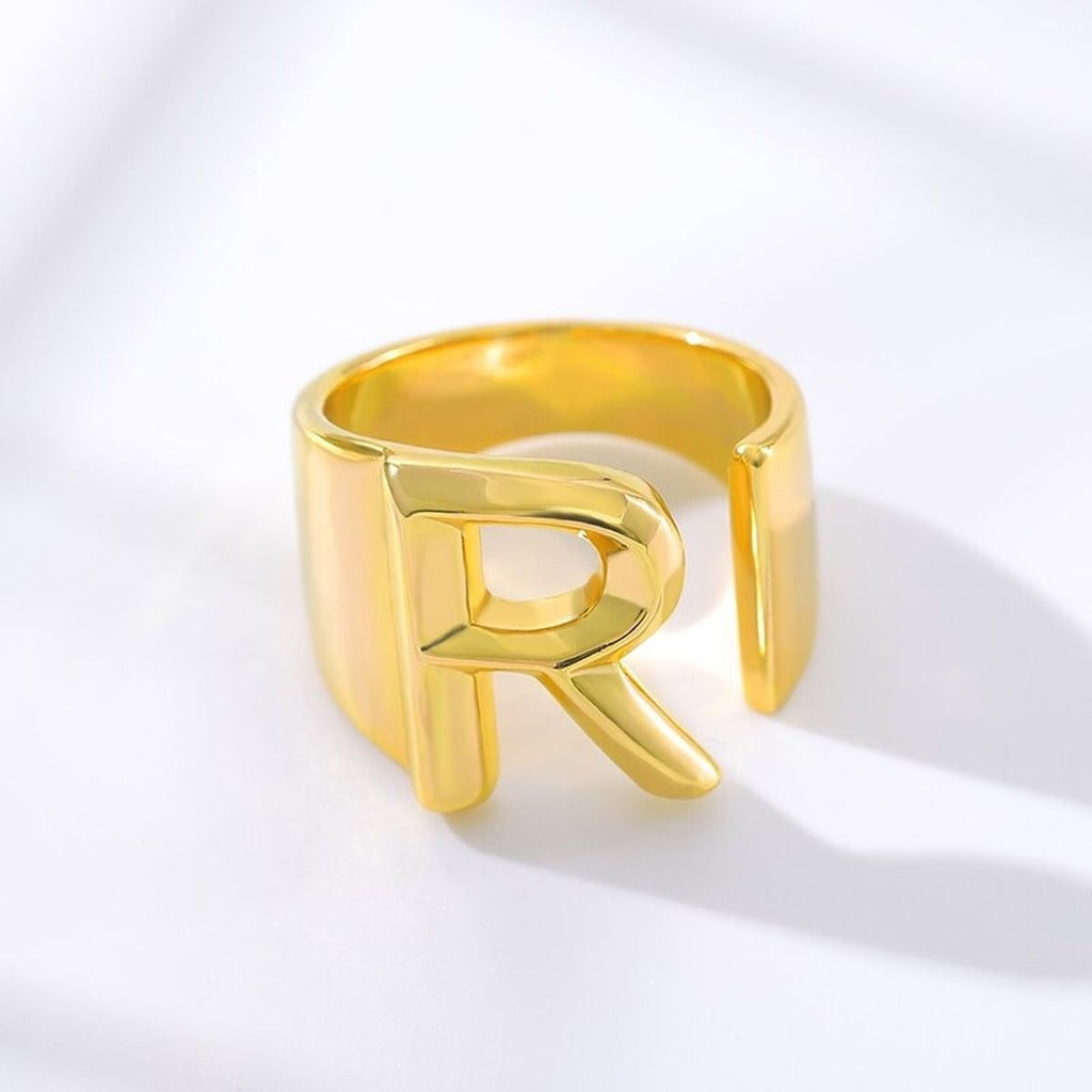 A Initial Letter Alphabet Name Hollow Chunky Gold Ring Bulk