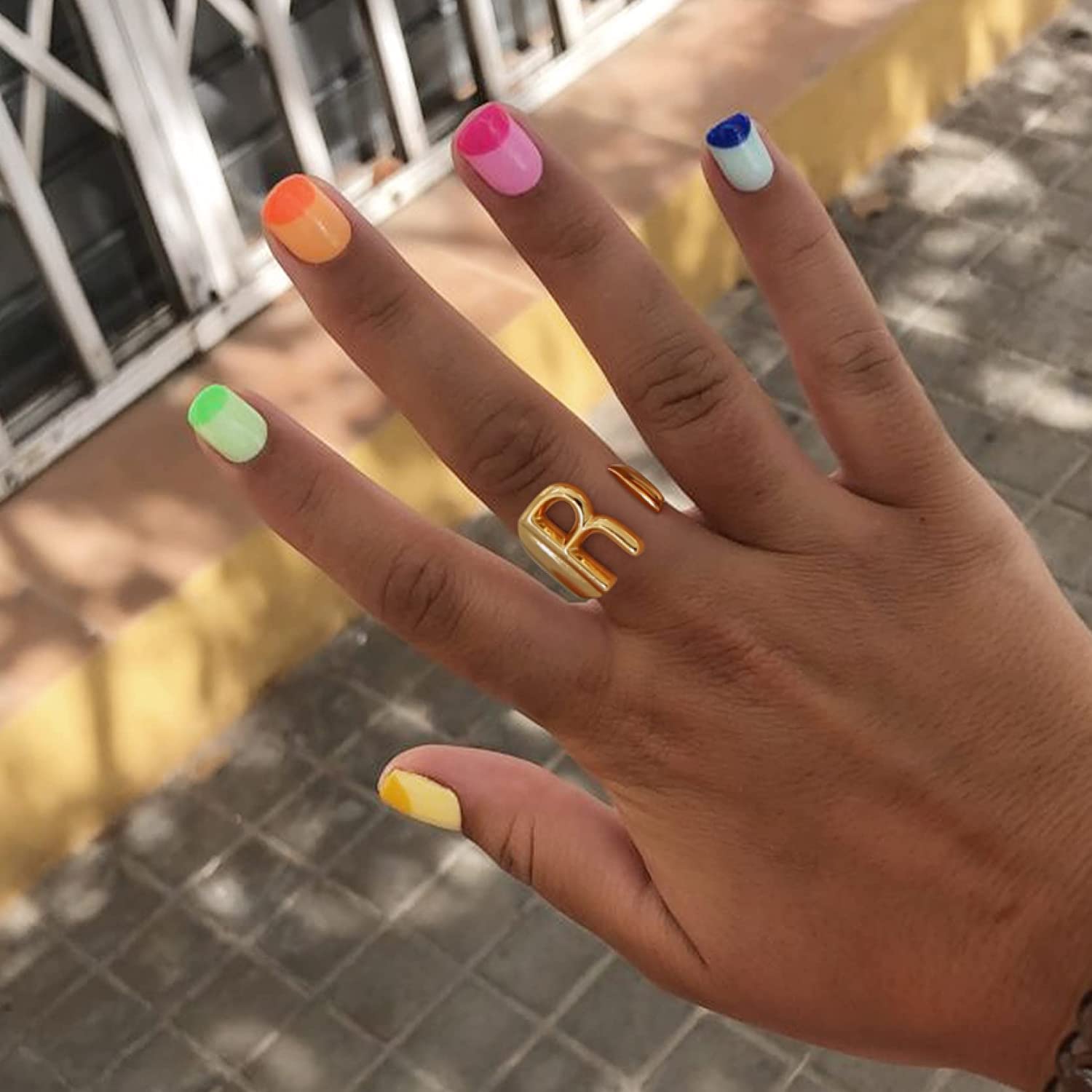 A Initial Letter Alphabet Name Hollow Chunky Gold Ring Bulk