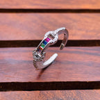 Rainbow Multi Color Baguette Cubic Zirconia Gold Open Back Ring Bulk