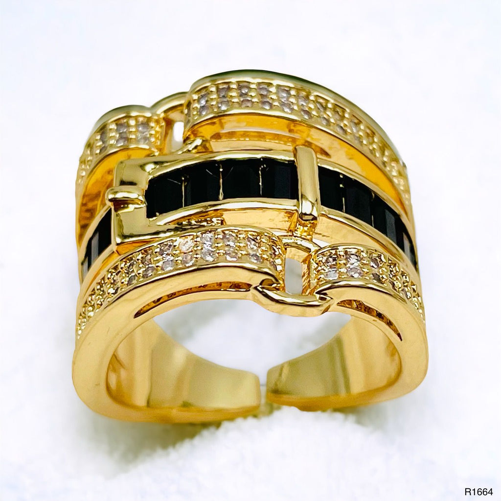 Belt Buckle Black Cubic Zirconia 18K Gold Copper Open Back Ring Bulk