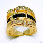 Belt Buckle Black Cubic Zirconia 18K Gold Copper Open Back Ring Bulk
