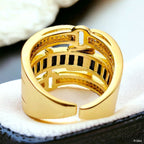 Belt Buckle Black Cubic Zirconia 18K Gold Copper Open Back Ring Bulk
