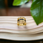 Belt Buckle Black Cubic Zirconia 18K Gold Copper Open Back Ring Bulk