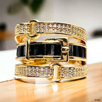Belt Buckle Black Cubic Zirconia 18K Gold Copper Open Back Ring Bulk