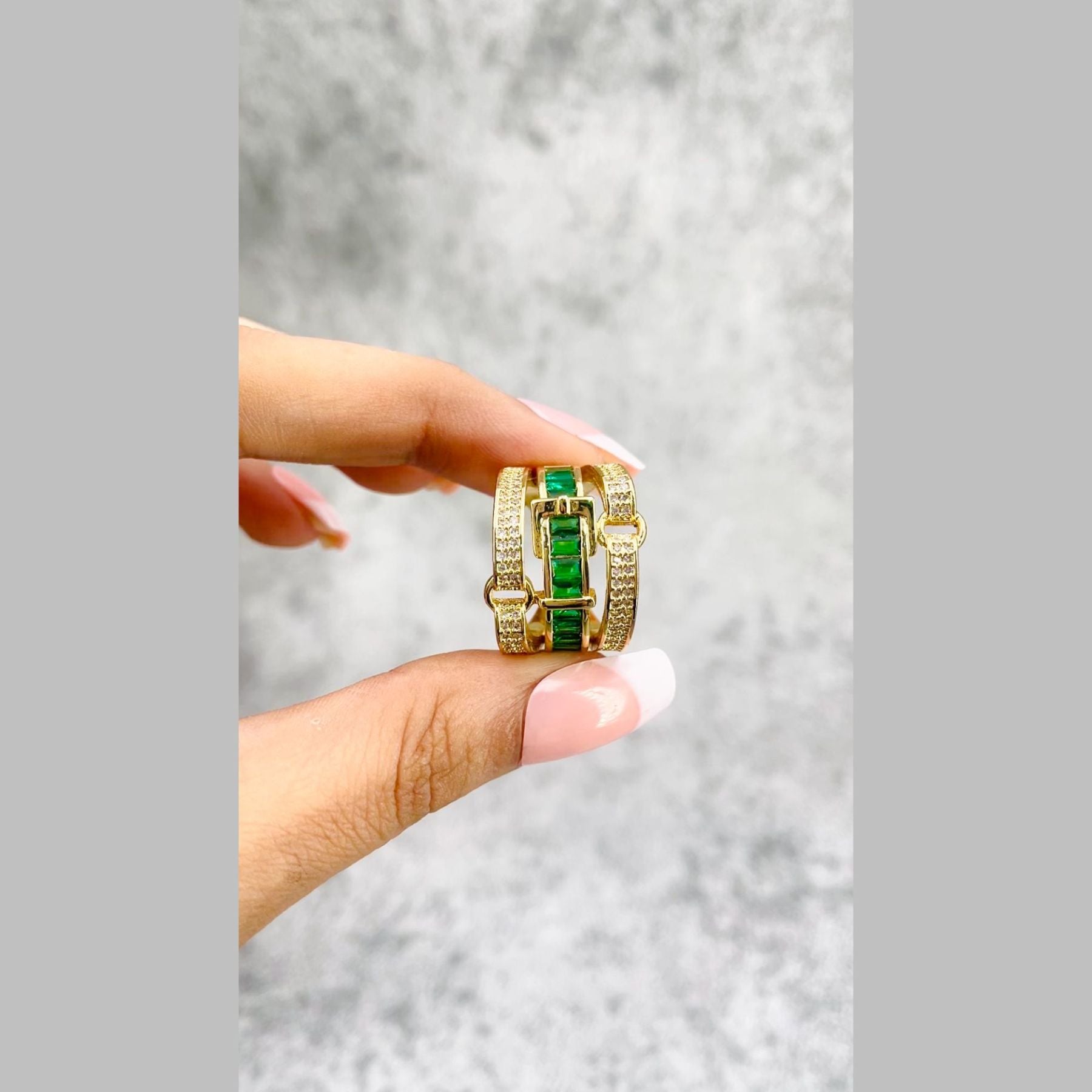 Belt Buckle Cubic Zirconia 18K Gold Copper Open Back Ring Women Bulk