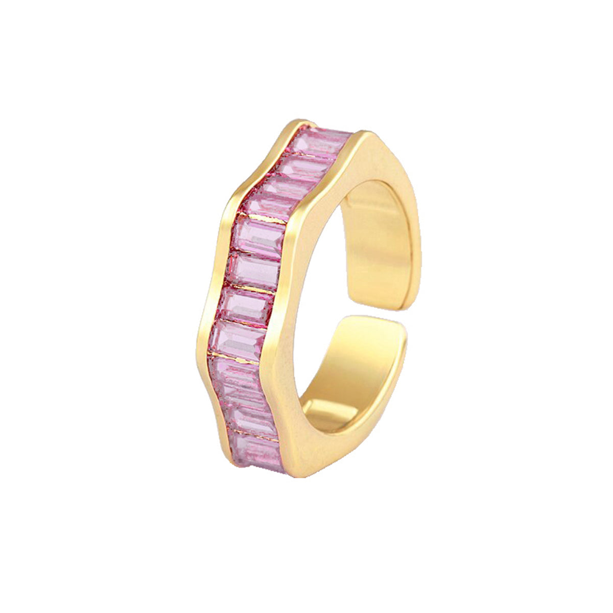 Ruby Pink Baguette Invisible Set Gold Anti Tarnish Open Back Ring Bulk