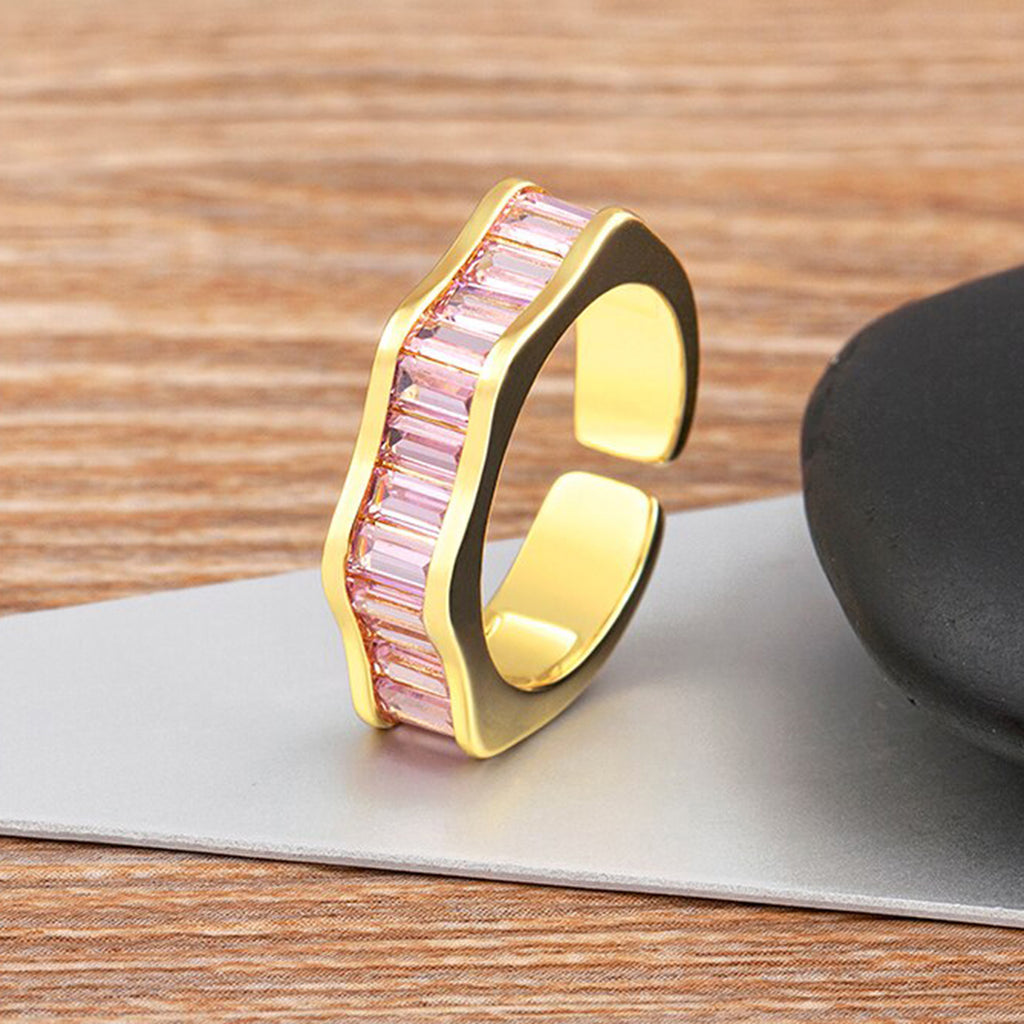 Ruby Pink Baguette Invisible Set Gold Anti Tarnish Open Back Ring Bulk