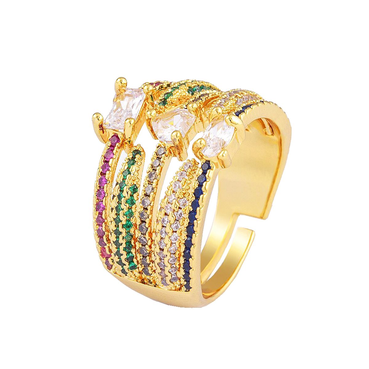 Rainbow Multi Color Fancy Cubic Zirconia Heart 18K Gold Ring Bulk