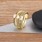 Rainbow Multi Color Fancy Cubic Zirconia Heart 18K Gold Ring Bulk
