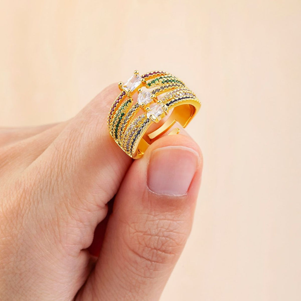 Rainbow Multi Color Fancy Cubic Zirconia Heart 18K Gold Ring Bulk