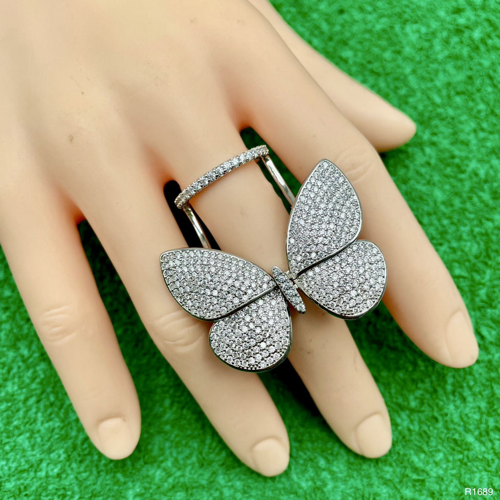 Moving Flying Fidget Butterfly Silver Open Back Free Size Ring Bulk