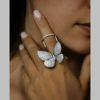 Moving Flying Fidget Butterfly Silver Open Back Free Size Ring Bulk