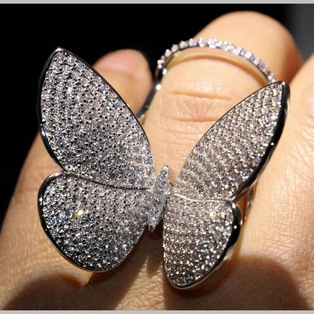 Moving Flying Fidget Butterfly Silver Open Back Free Size Ring Bulk