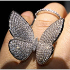 Moving Flying Fidget Butterfly Silver Open Back Free Size Ring Bulk