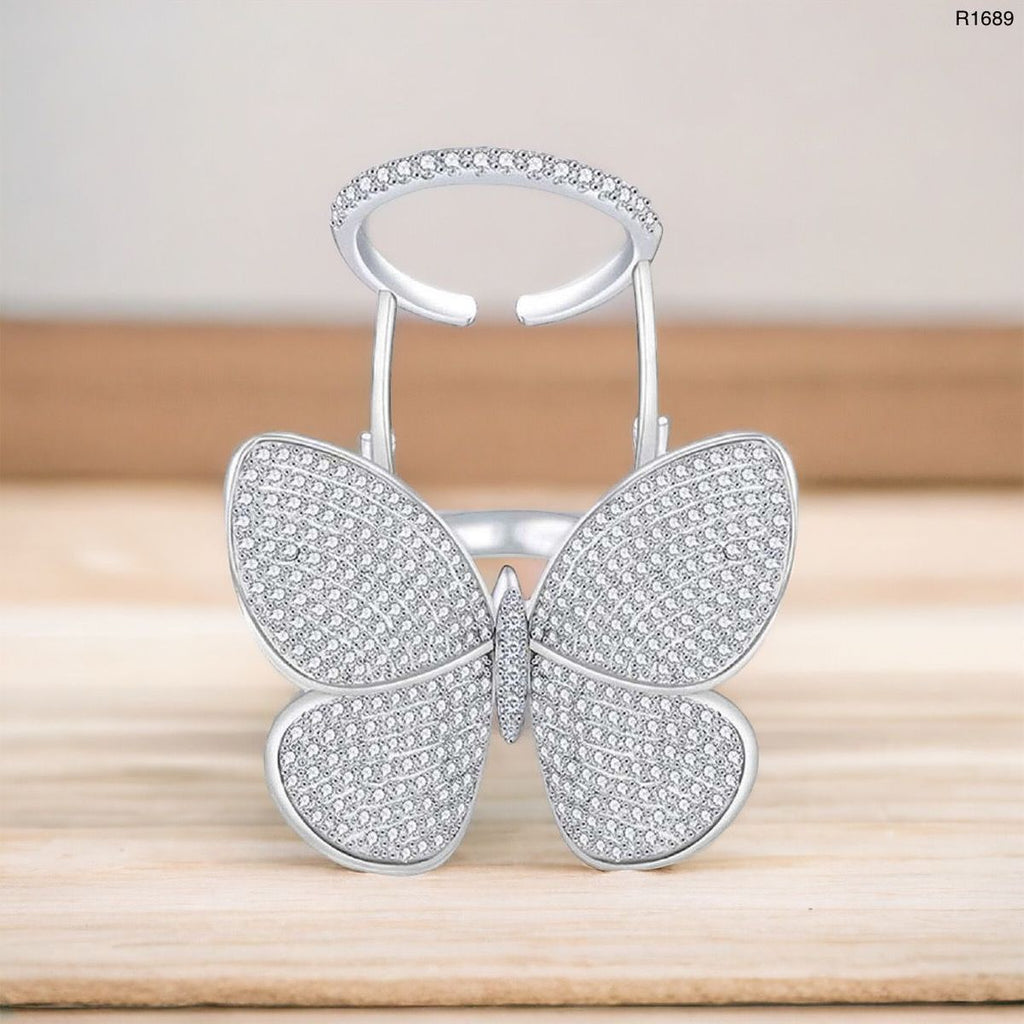 Moving Flying Fidget Butterfly Silver Open Back Free Size Ring Bulk