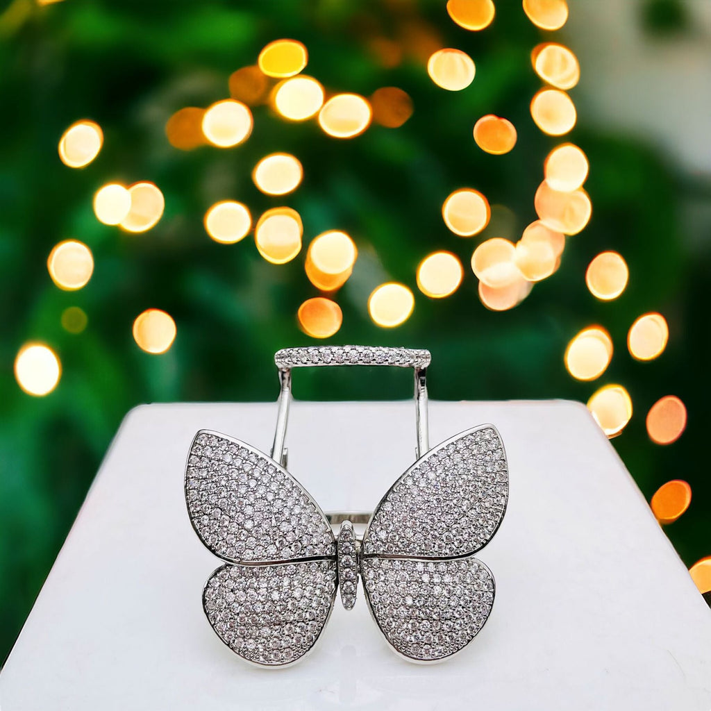 Moving Flying Fidget Butterfly Silver Open Back Free Size Ring Bulk