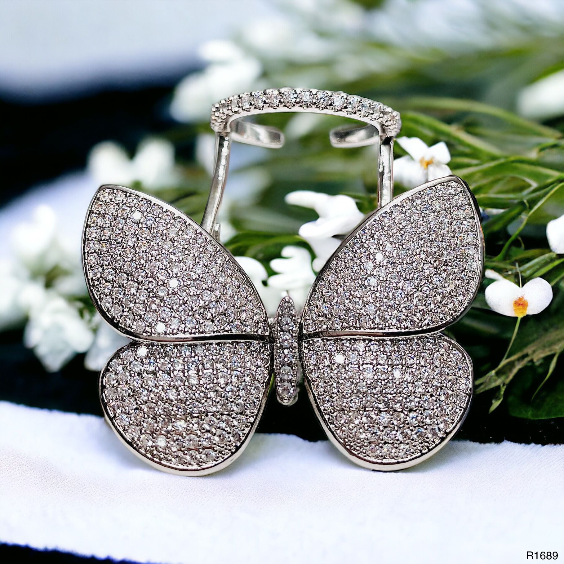 Moving Flying Fidget Butterfly Silver Open Back Free Size Ring Bulk