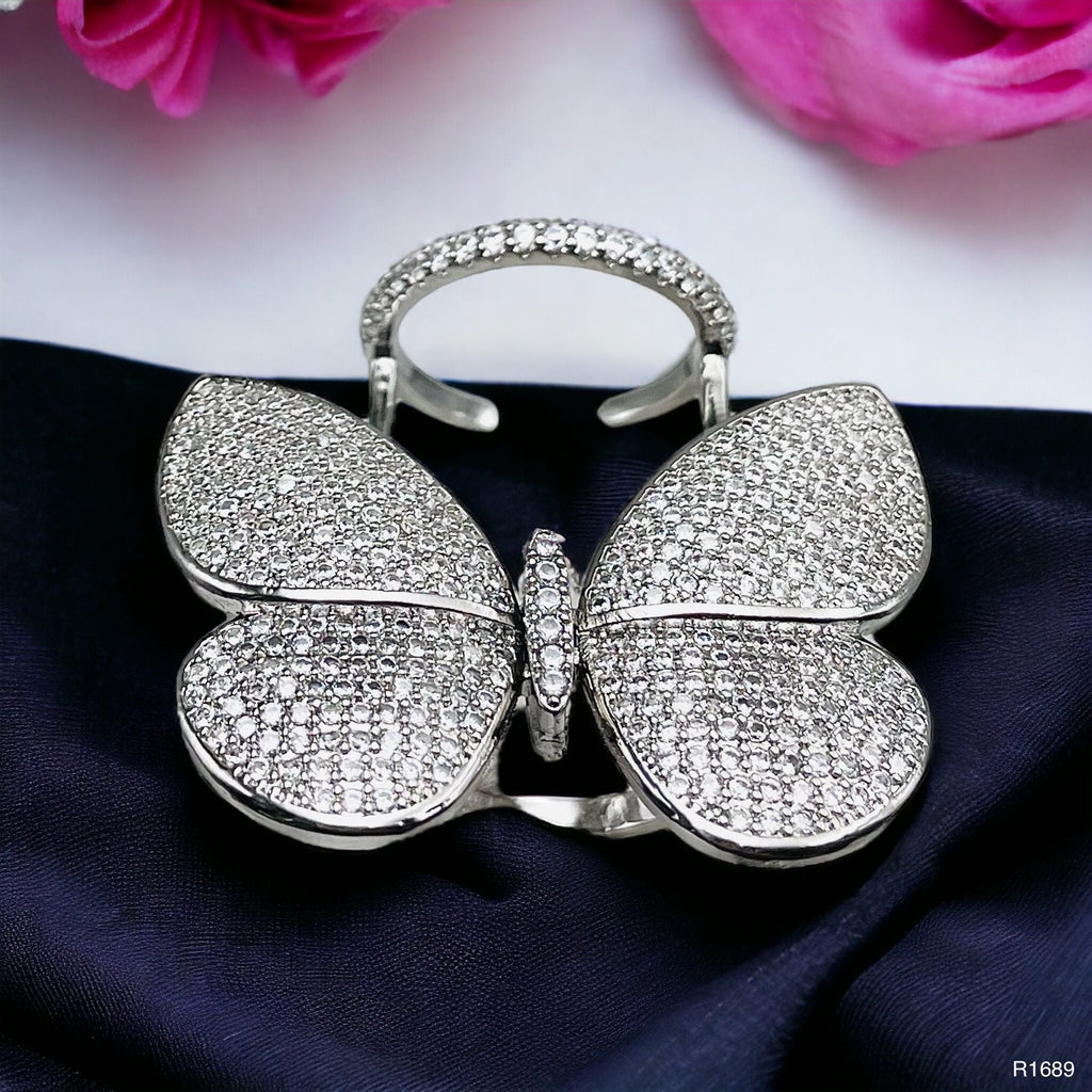 Moving Flying Fidget Butterfly Silver Open Back Free Size Ring Bulk