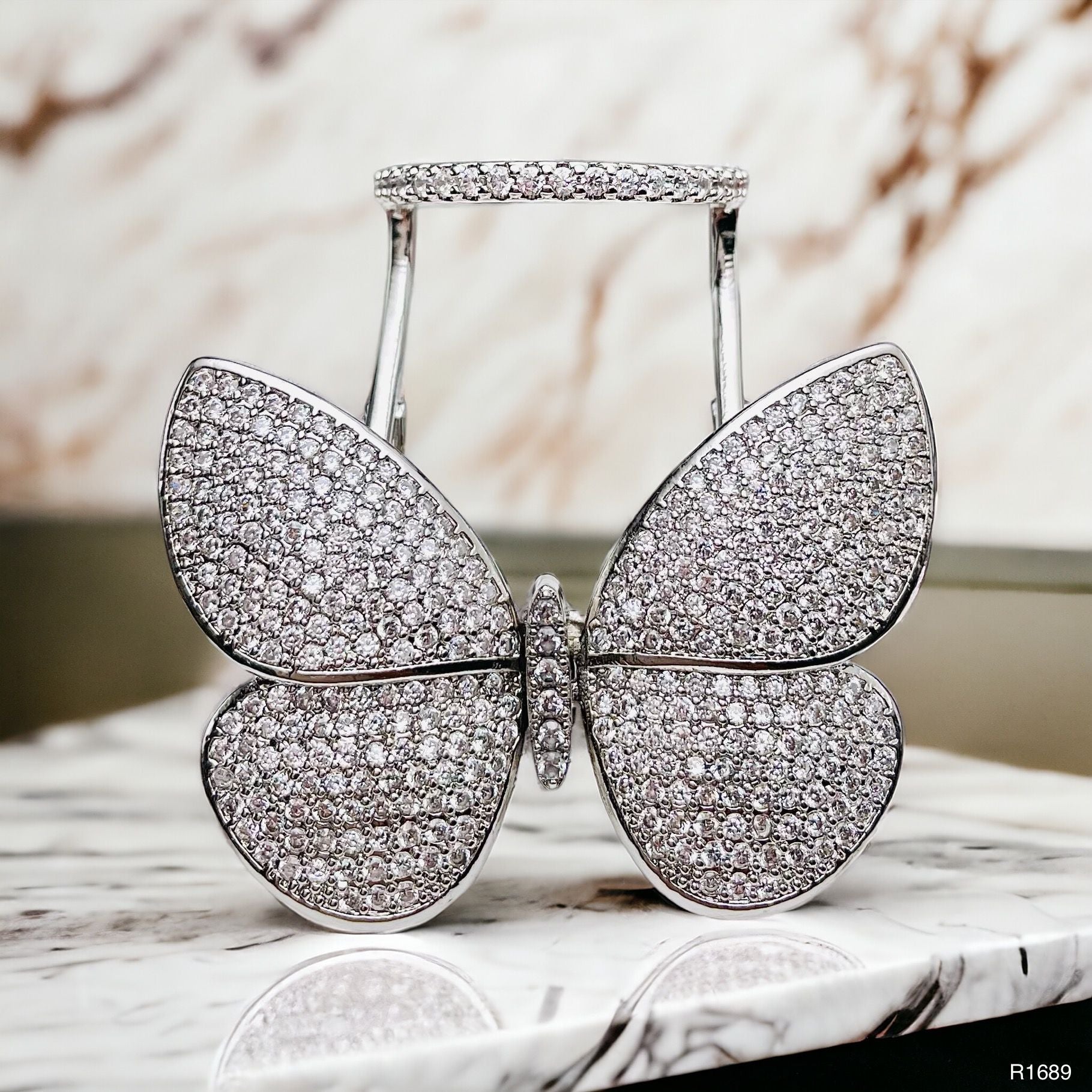 Moving Flying Fidget Butterfly Silver Open Back Free Size Ring Bulk