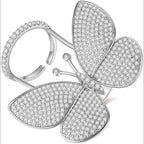 Moving Flying Fidget Butterfly Silver Open Back Free Size Ring Bulk