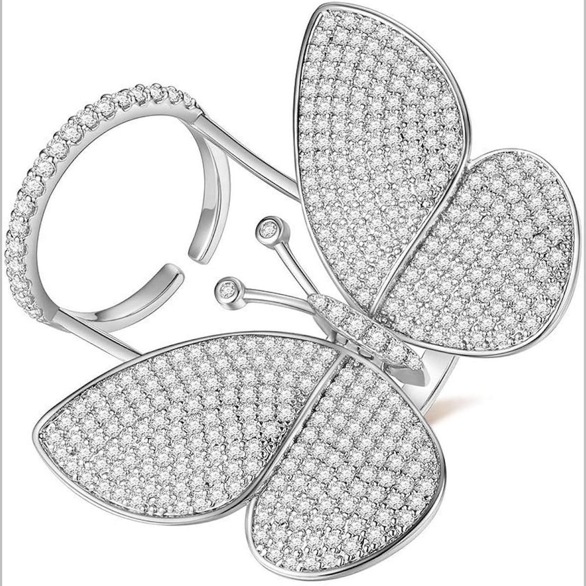 Moving Flying Fidget Butterfly Silver Open Back Free Size Ring Bulk