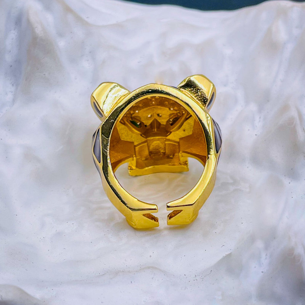 Black Enamel Tiger Panther 18K Gold Anti Tarnish Open Back Ring Bulk