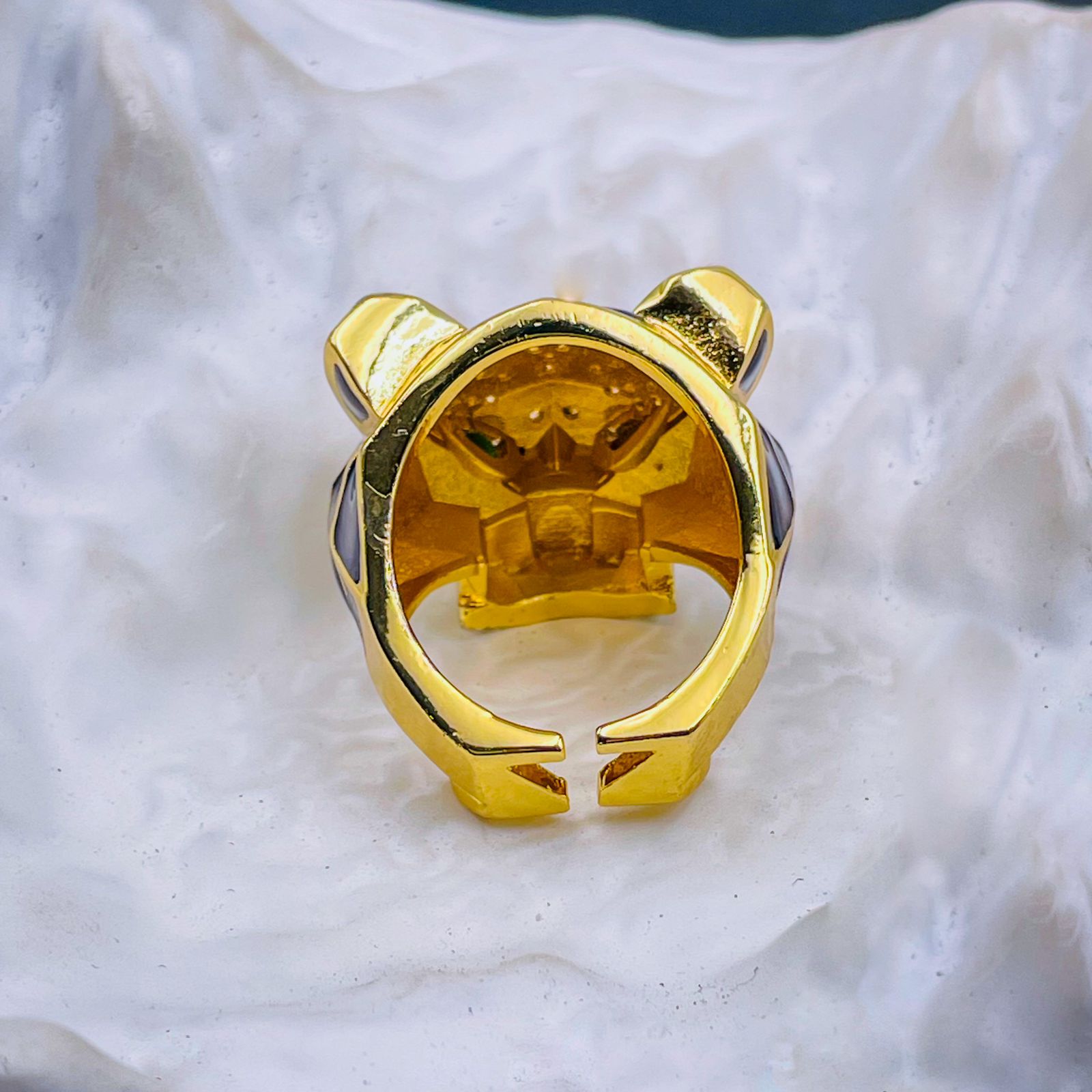 Black Enamel Tiger Panther 18K Gold Anti Tarnish Open Back Ring Bulk
