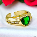 Love Heart Crystal Green 18K Gold Anti Tarnish Adjustable Ring Bulk