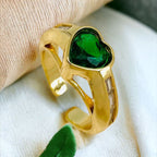 Love Heart Crystal Green 18K Gold Anti Tarnish Adjustable Ring Bulk
