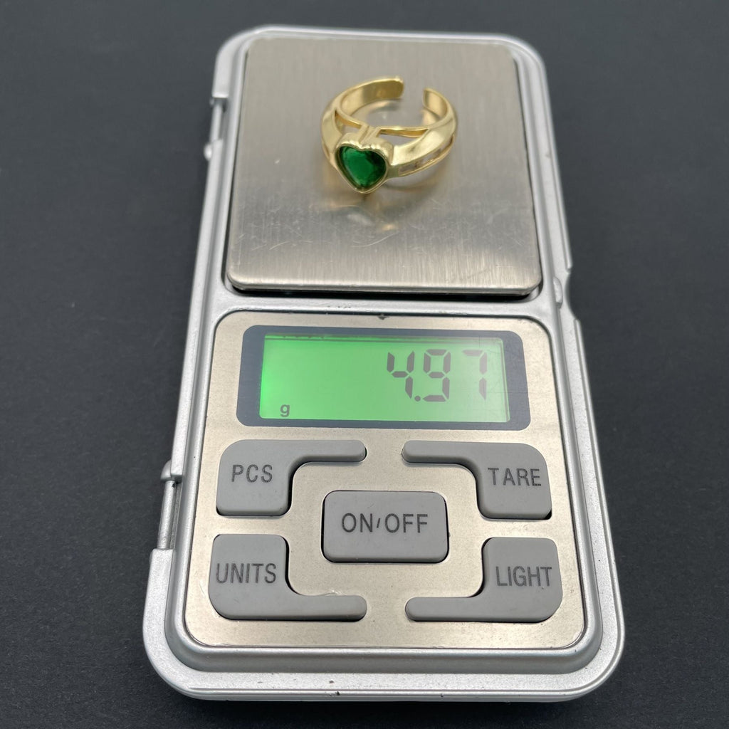 Love Heart Crystal Green 18K Gold Anti Tarnish Adjustable Ring Bulk