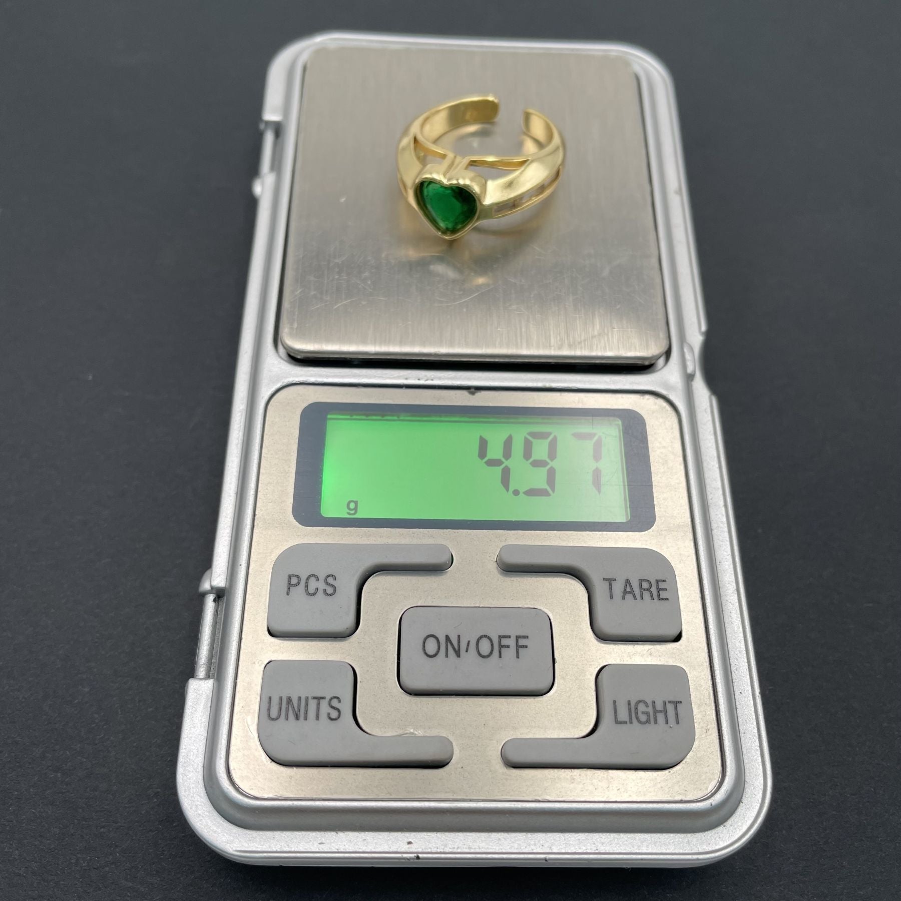 Love Heart Crystal Green 18K Gold Anti Tarnish Adjustable Ring Bulk