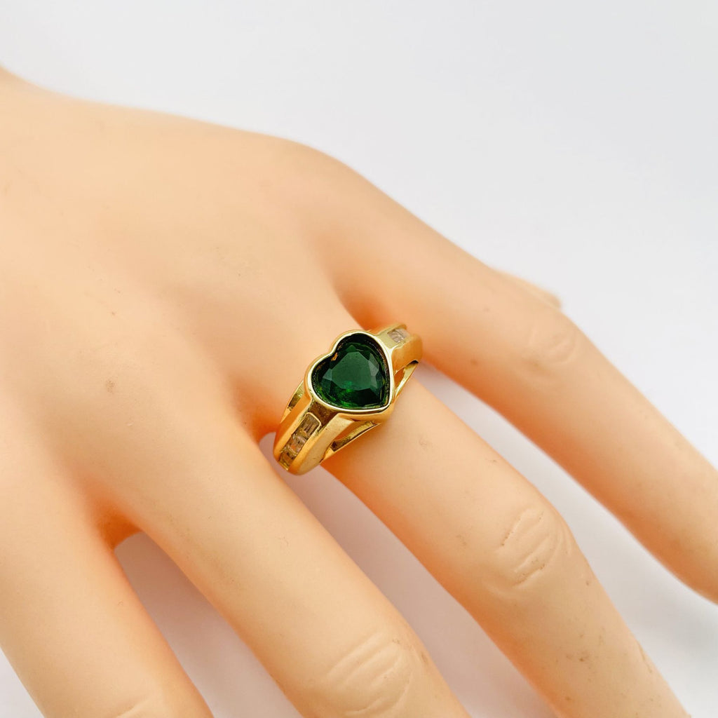 Love Heart Crystal Green 18K Gold Anti Tarnish Adjustable Ring Bulk