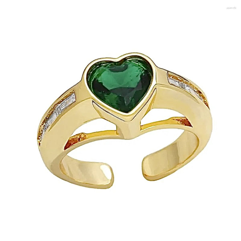 Love Heart Crystal Green 18K Gold Anti Tarnish Adjustable Ring Bulk