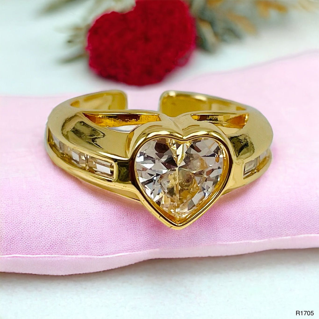 Diamond Heart Love Solitaire CZ 18K Gold Open Back Ring Bulk