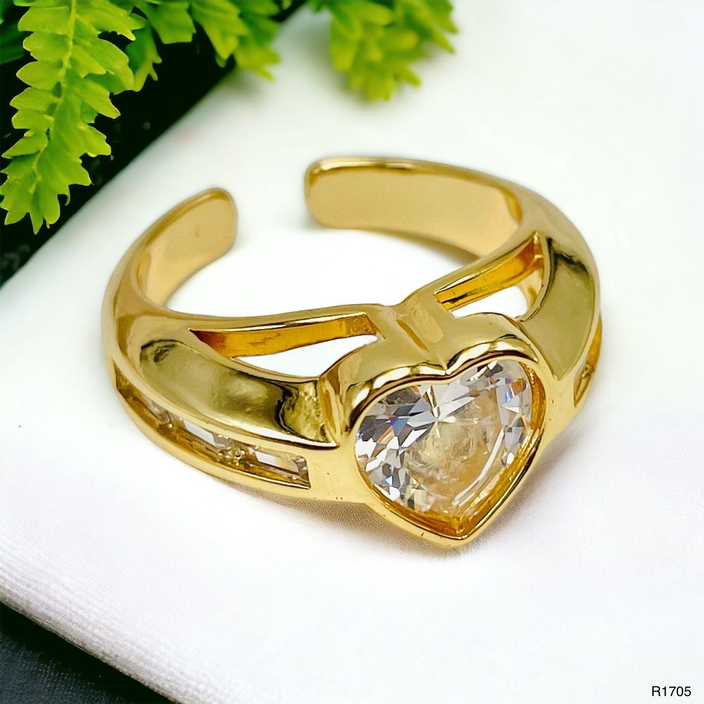 Diamond Heart Love Solitaire CZ 18K Gold Open Back Ring Bulk