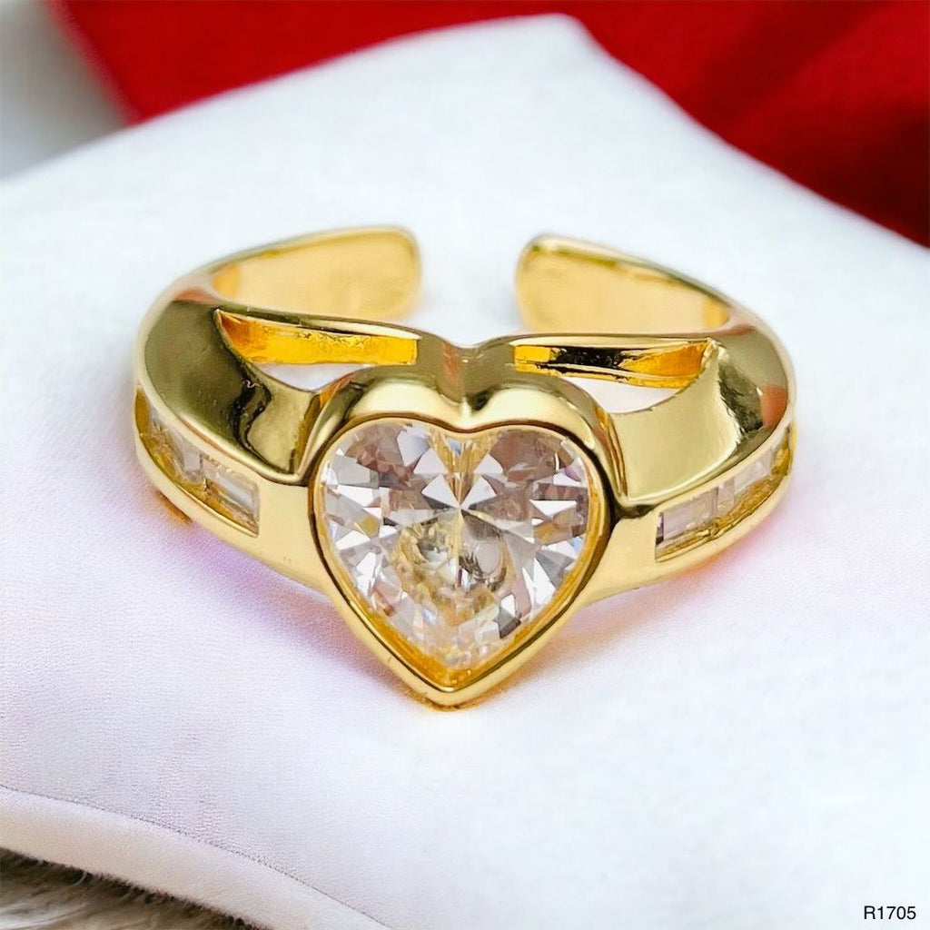 Diamond Heart Love Solitaire CZ 18K Gold Open Back Ring Bulk