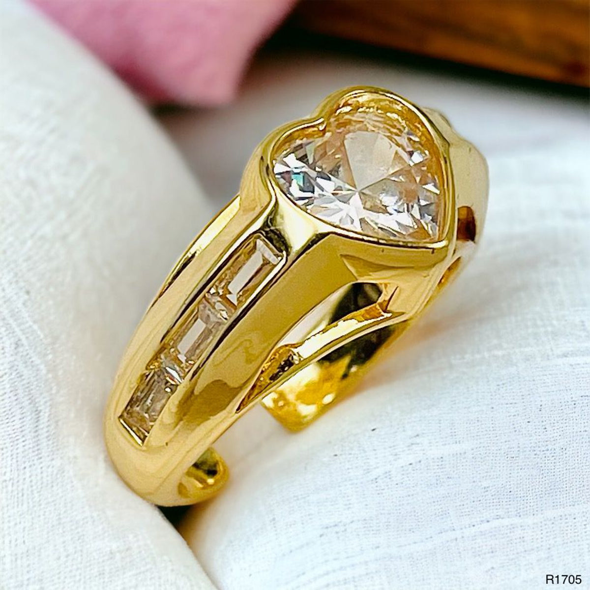 Diamond Heart Love Solitaire CZ 18K Gold Open Back Ring Bulk