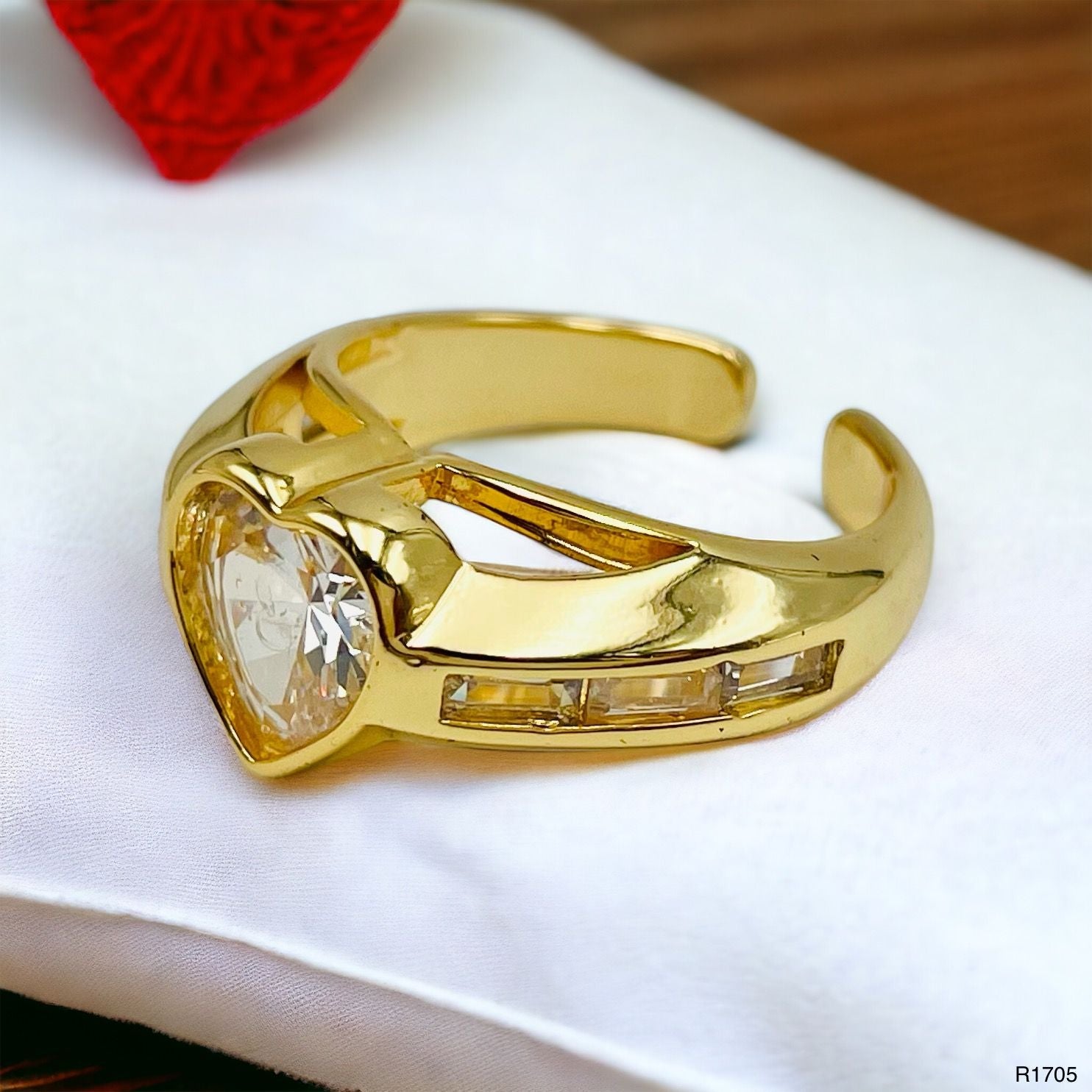 Diamond Heart Love Solitaire CZ 18K Gold Open Back Ring Bulk