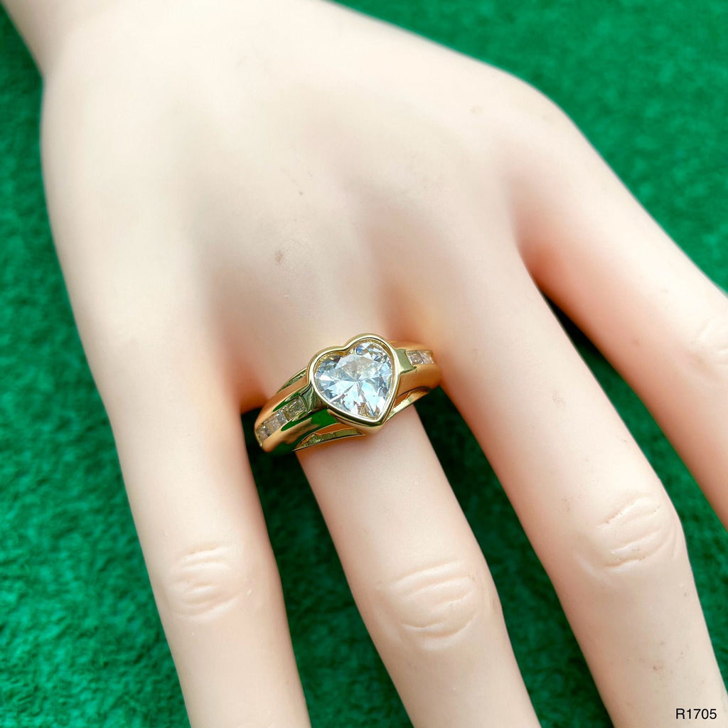 Diamond Heart Love Solitaire CZ 18K Gold Open Back Ring Bulk