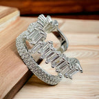 Zig Zag Baguette CZ Silver Anti Tarnish Open Back Ring Bulk