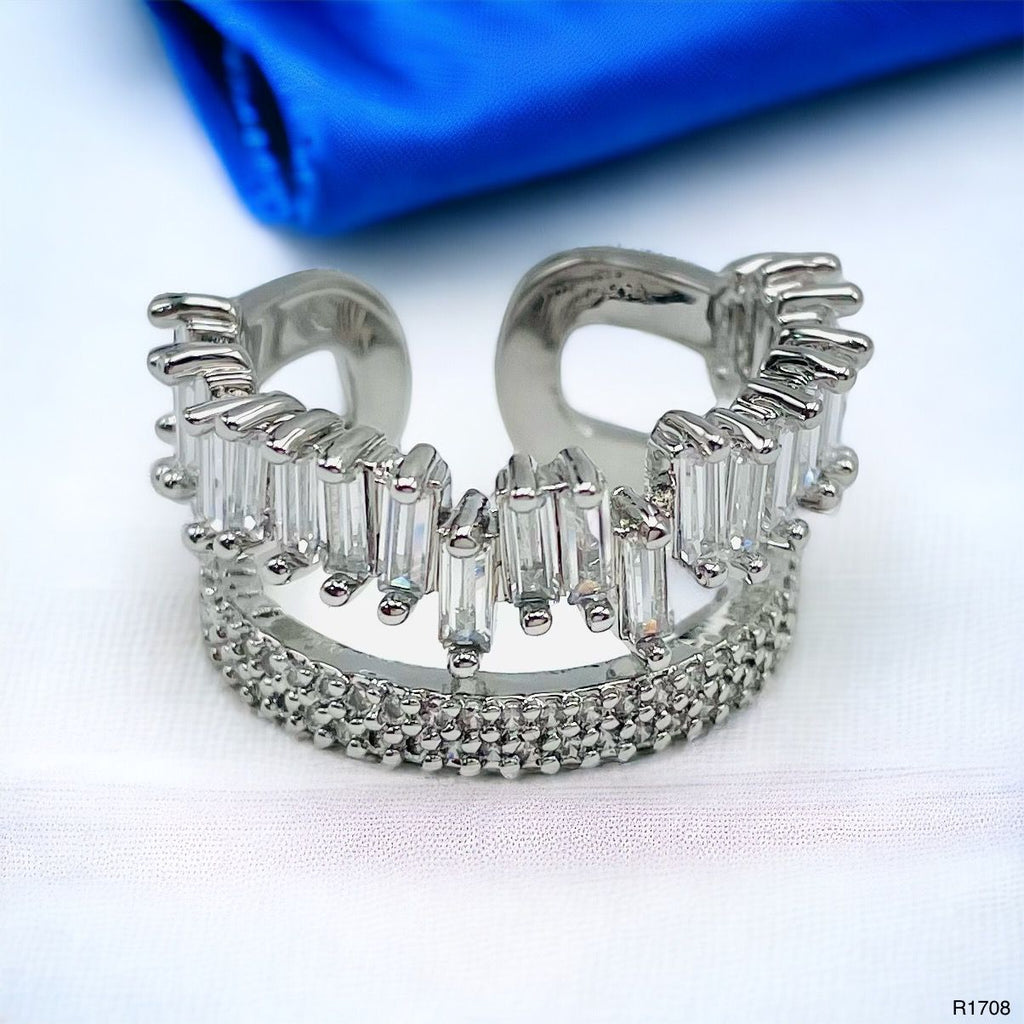 Zig Zag Baguette CZ Silver Anti Tarnish Open Back Ring Bulk