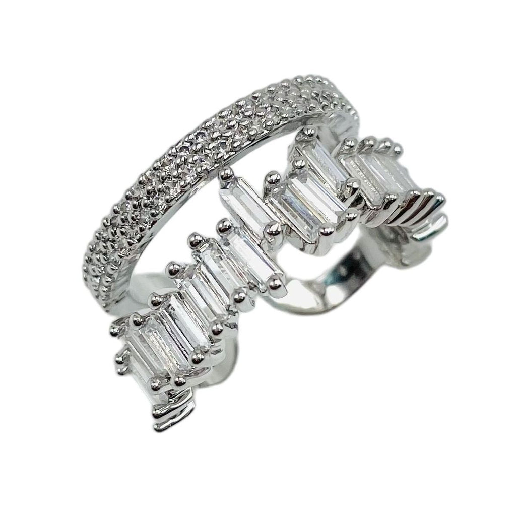 Zig Zag Baguette CZ Silver Anti Tarnish Open Back Ring Bulk