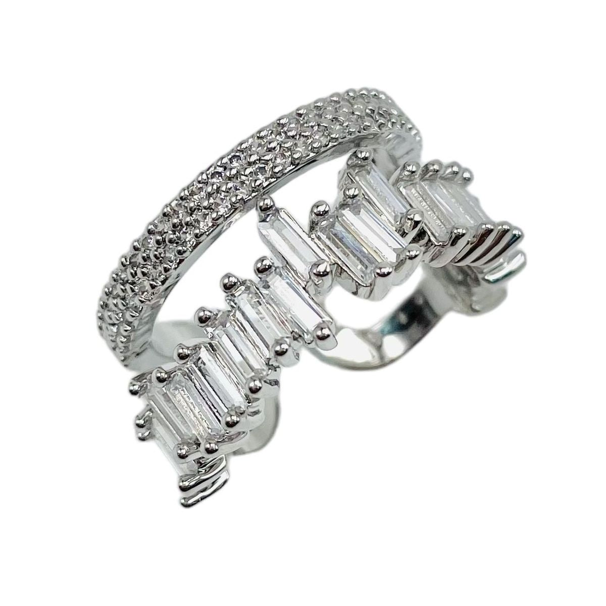 Zig Zag Baguette CZ Silver Anti Tarnish Open Back Ring Bulk